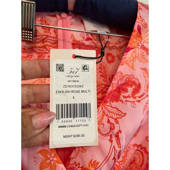 Cinq à Sept faux-wrap-front bodice ruffled hem dress Kay satin midi-dress size 4 - Picture 6 of 10